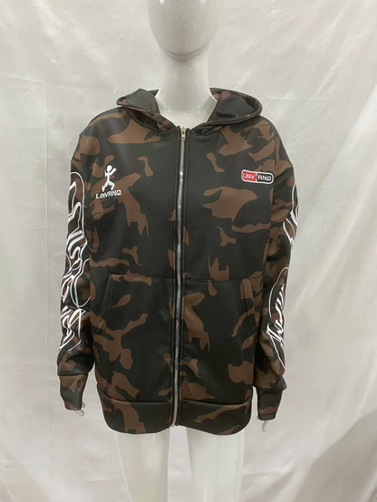 Linvano Camo Zip Up Hoodie