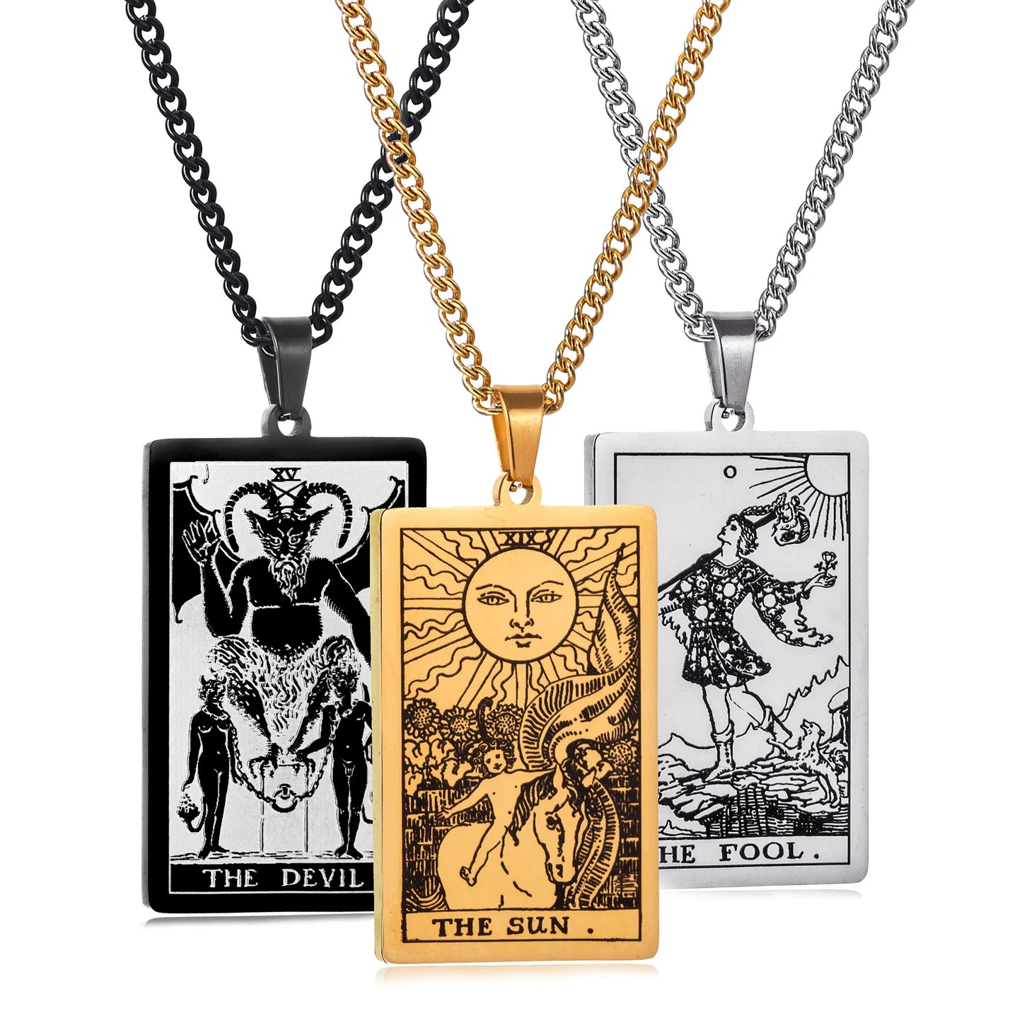 Stainless Steal Tarot Card Chain Necklace