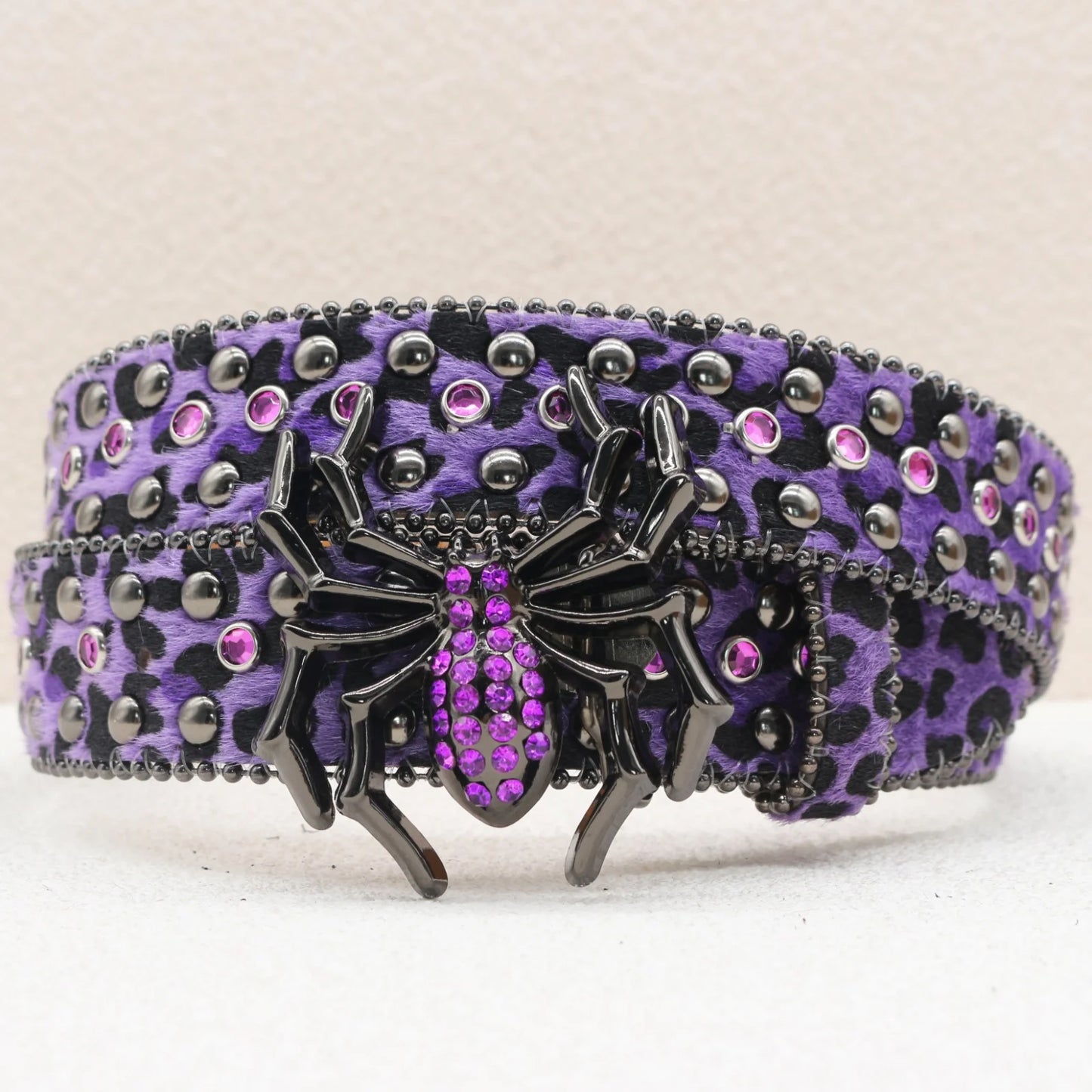 Leopard Print Rhinestone Belt, Large Spider Buckle Gothic Belt, Suitable for Jeans, 3.8cm Wide Y2K Punk Belt for Men and Women.