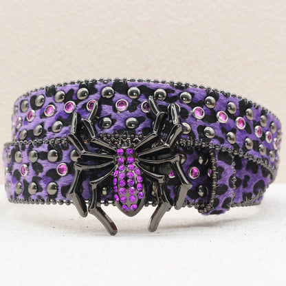 Leopard Print Rhinestone Belt, Large Spider Buckle Gothic Belt, Suitable for Jeans, 3.8cm Wide Y2K Punk Belt for Men and Women.