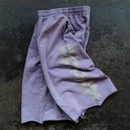 Y2K Retro Imperfect Purple Shorts Sunfade Letter Print Capri Pants American Hip Hop Casual Streetwear Unisex Baggy Sweatpants