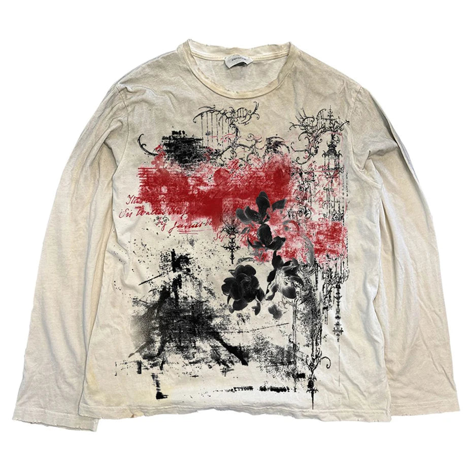 Eyes Graphic Men Hip Hop T-shirts Vintage Harajuku Oversized Long Sleeve Tee Tops Streetwear Tshirt