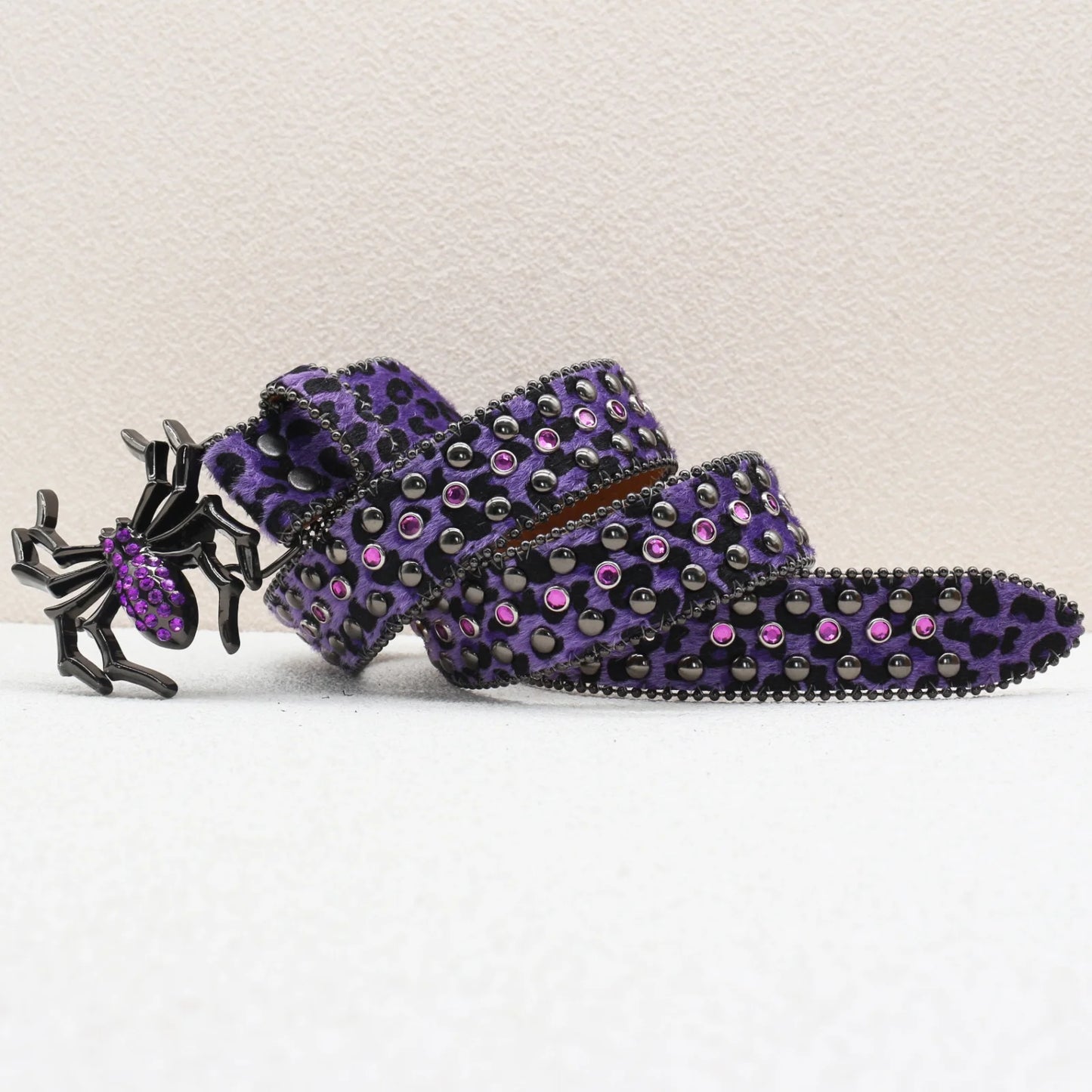 Leopard Print Rhinestone Belt, Large Spider Buckle Gothic Belt, Suitable for Jeans, 3.8cm Wide Y2K Punk Belt for Men and Women.
