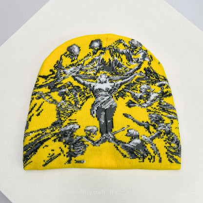 Dark Style Jacquard Angel Skull Knitted Hats Warm Hip-hop Fashion New Men Women Color Block Personal Street Beanies Versatile