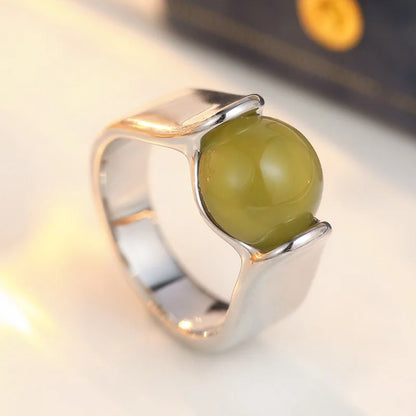 Trendy Inlaid Green Stone Women's Ring Aesthetic Silver Color Geometry Daily Wear Party Jewelry Anniversary Gift