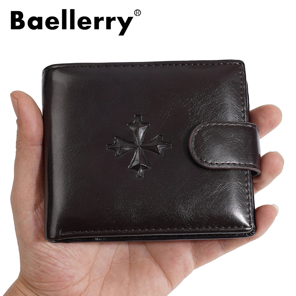 Baellerry Men's Genuine Leather Wallet Short Bifold, Large Capacity Cash Money Organizer with Multiple Card Slots, RFID Blocking