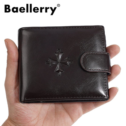 Baellerry Men's Genuine Leather Wallet Short Bifold, Large Capacity Cash Money Organizer with Multiple Card Slots, RFID Blocking