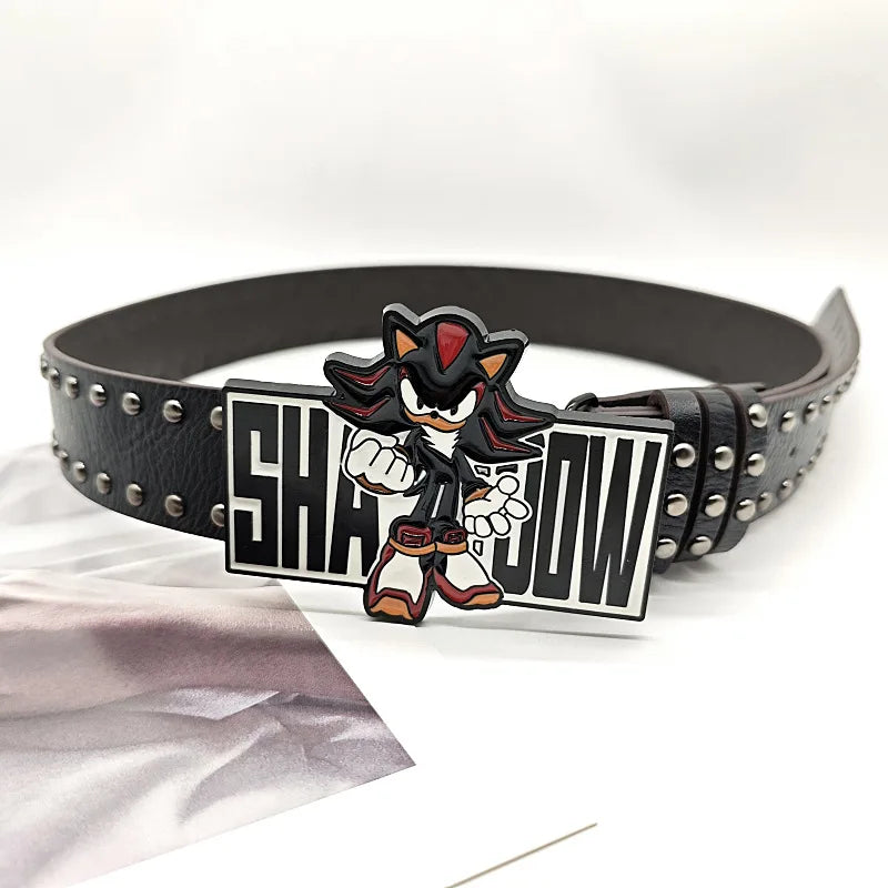 INS Harajuku Y2K Millennial Hot Girl Street Black Sonic Boy Board Buckle Rivet Decorative Belt Universal for Men and Women