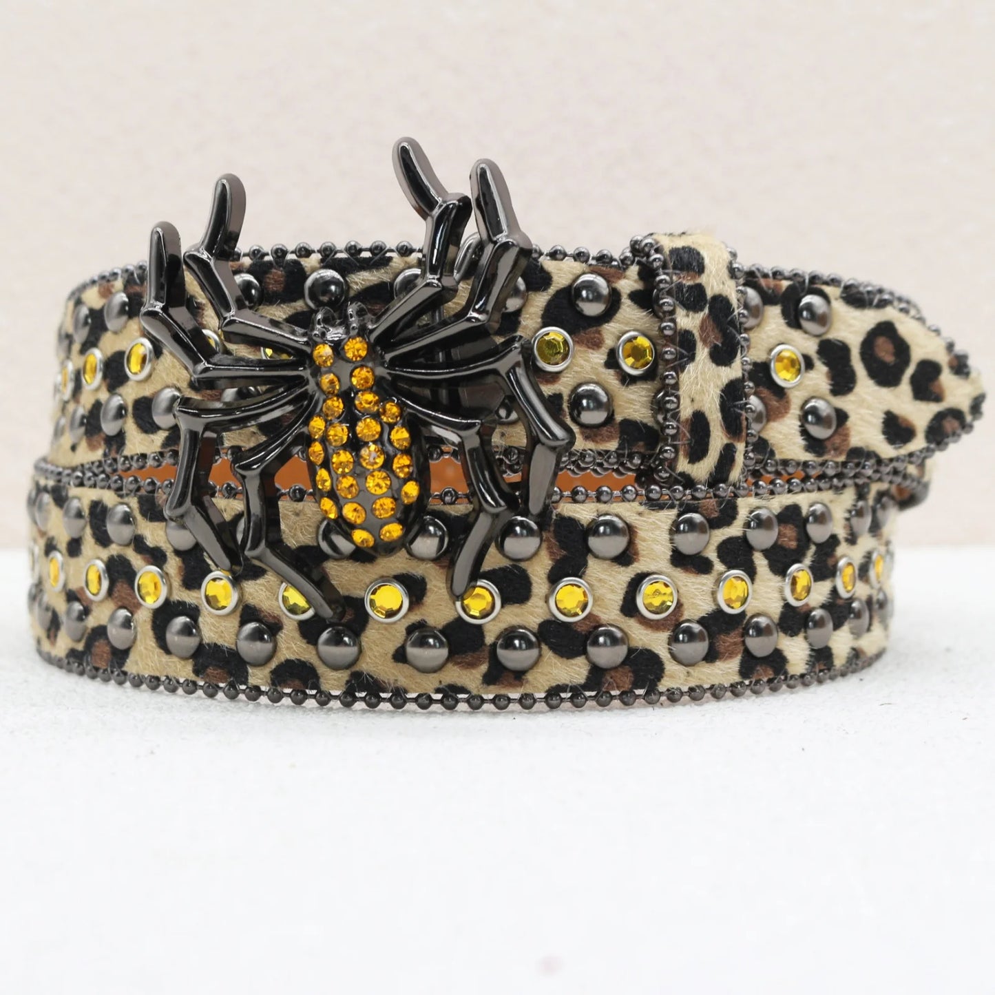 Leopard Print Rhinestone Belt, Large Spider Buckle Gothic Belt, Suitable for Jeans, 3.8cm Wide Y2K Punk Belt for Men and Women.