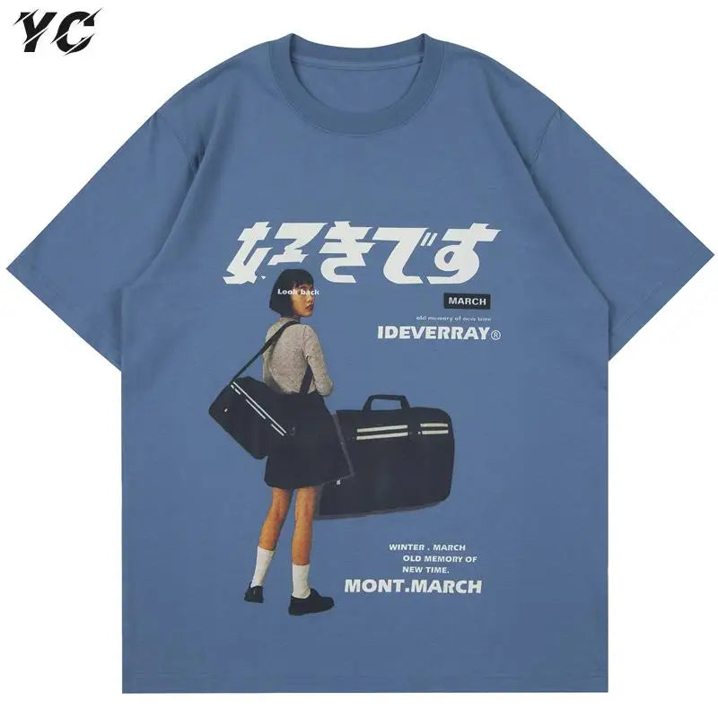 Hip Hop Streetwear Harajuku T Shirt Girl Japanese Kanji Print Tshirt 2021CC Summer Mens Short Sleeve Cotton Oversized T-Shirt