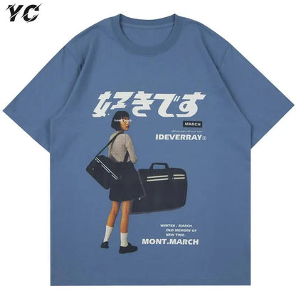 Hip Hop Streetwear Harajuku T Shirt Girl Japanese Kanji Print Tshirt 2021CC Summer Mens Short Sleeve Cotton Oversized T-Shirt