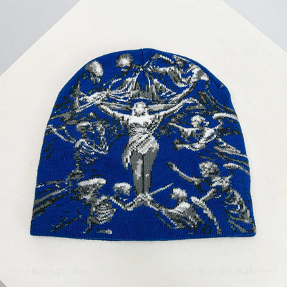 Dark Style Jacquard Angel Skull Knitted Hats Warm Hip-hop Fashion New Men Women Color Block Personal Street Beanies Versatile