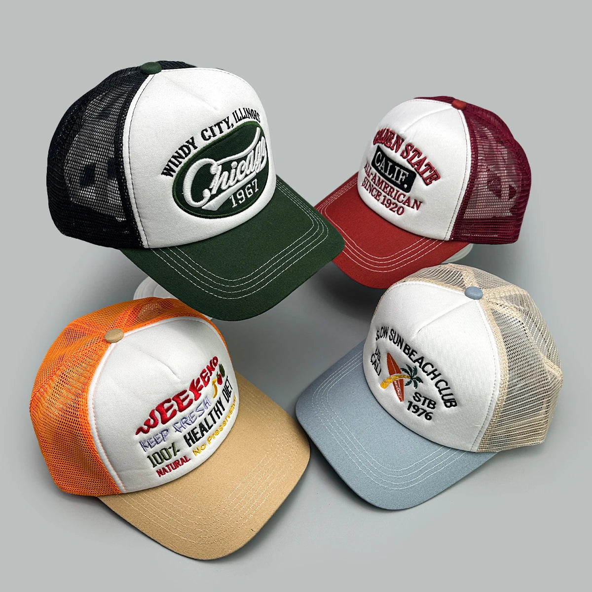 American Hip-hop Letter Embroidery Baseball Hats New Unisex Sunshade Color Block Breathable Street Versatile Mesh Trucker Caps
