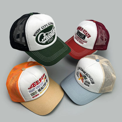 American Hip-hop Letter Embroidery Baseball Hats New Unisex Sunshade Color Block Breathable Street Versatile Mesh Trucker Caps