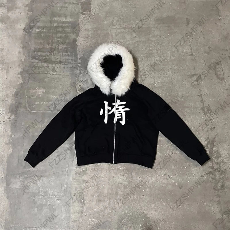 Grunge Goth Y2K Zip up hoodie Harajuku Letter Print Streetwear Punk Zipper Hoodie sweatshirt Retro Oversized Hip Hop Jacket EMO