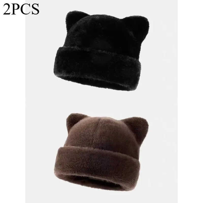 Leopard Print Plush Teddy Bear Hat for Women, Sweet and Cute, Thick and Warm, Retro and Versatile, Hooded Beanie.