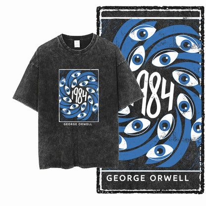 Black 1984 Vintage George Orwell Acid Wash Cotton T-Shirt