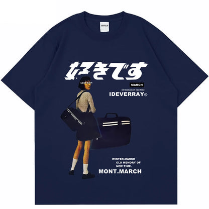 Hip Hop Streetwear Harajuku T Shirt Girl Japanese Kanji Print Tshirt 2021CC Summer Mens Short Sleeve Cotton Oversized T-Shirt