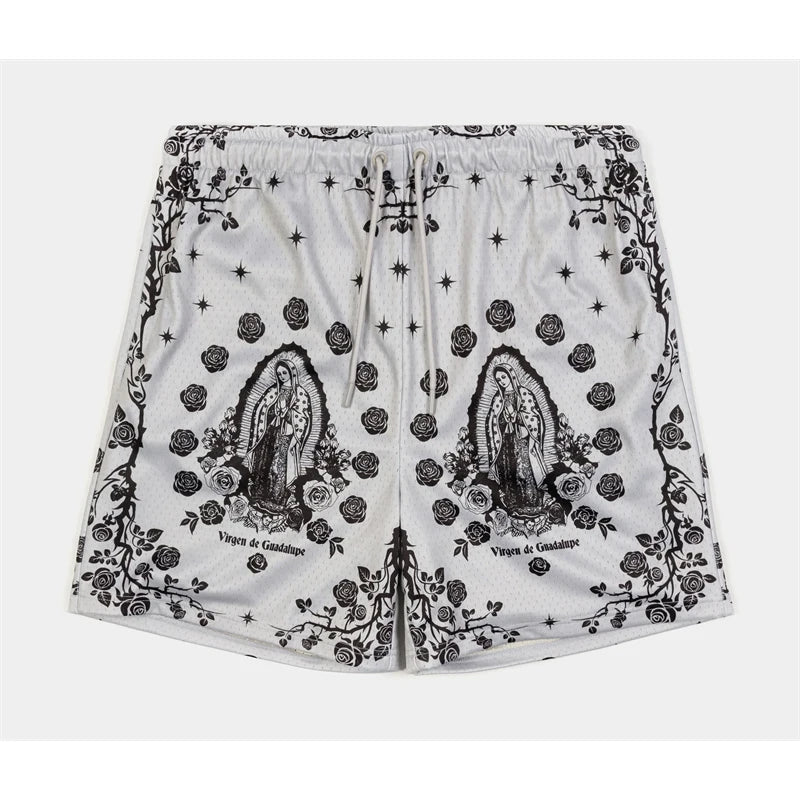 Our Lady Of Guadalupe Pattern Print Beach Shorts Men Women Summer Street Casual Breathable Rose Design Flowers Board Short New