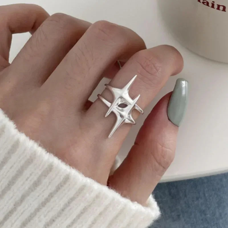 Silver Spike Star Design Ring