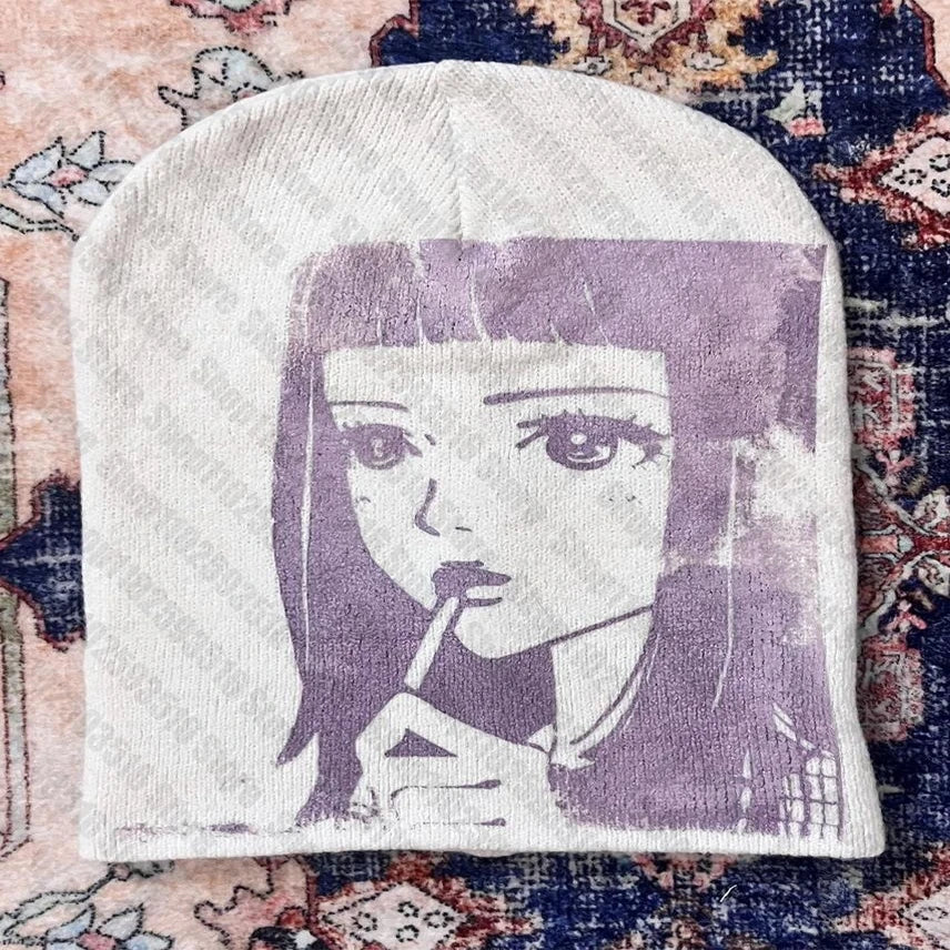 Knitted Hat Beanie Harajuku Punk Women's Winter Hat Beanies Y2k Emo Funny Hats Trend 2000s Vintage Gothic Men's Caps Cute Print