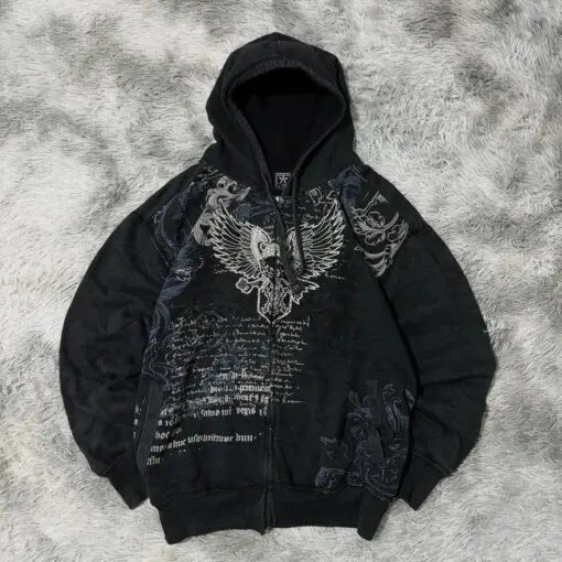 2024 High Street Trend Vintage Alphabet Embroidery Hoodie for Men Y2k Goth Harajuku Fashion Coat Couple Casual Loose Sweatshirt