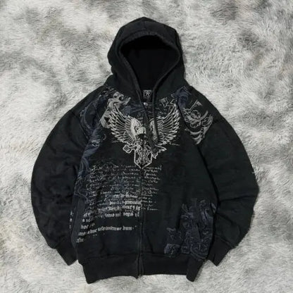 2024 High Street Trend Vintage Alphabet Embroidery Hoodie for Men Y2k Goth Harajuku Fashion Coat Couple Casual Loose Sweatshirt