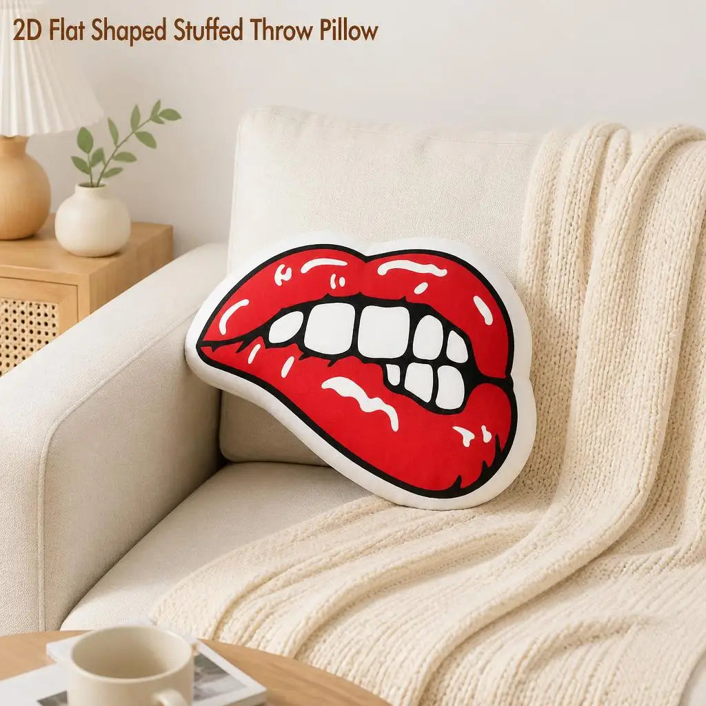 Red Lips Shaped Throw Pillow