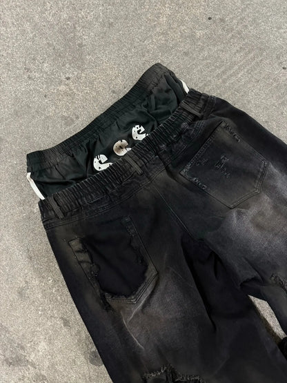 2026 New Y2K Korean fashion brand stripe hole baggy jeans harajuku men women street hip hop casual couple Wide-leg pants