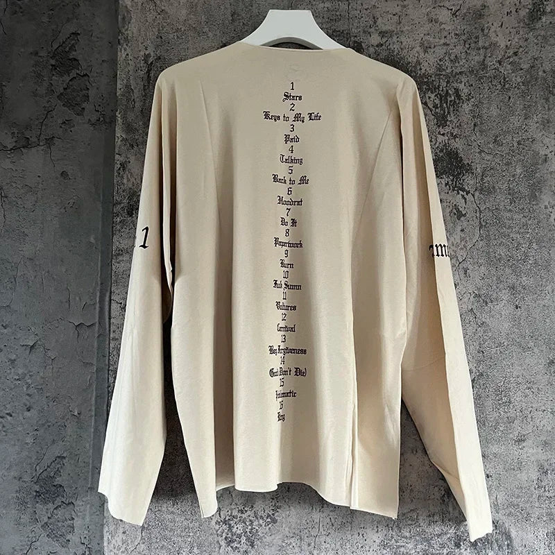 Black Apricot Vultures Long Sleeve T-shirt Men Woman 1:1 YZY High Street Loose Tee Top Vintage Graphic Print