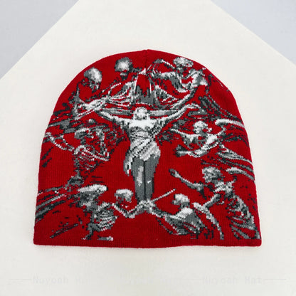 Dark Style Jacquard Angel Skull Knitted Hats Warm Hip-hop Fashion New Men Women Color Block Personal Street Beanies Versatile