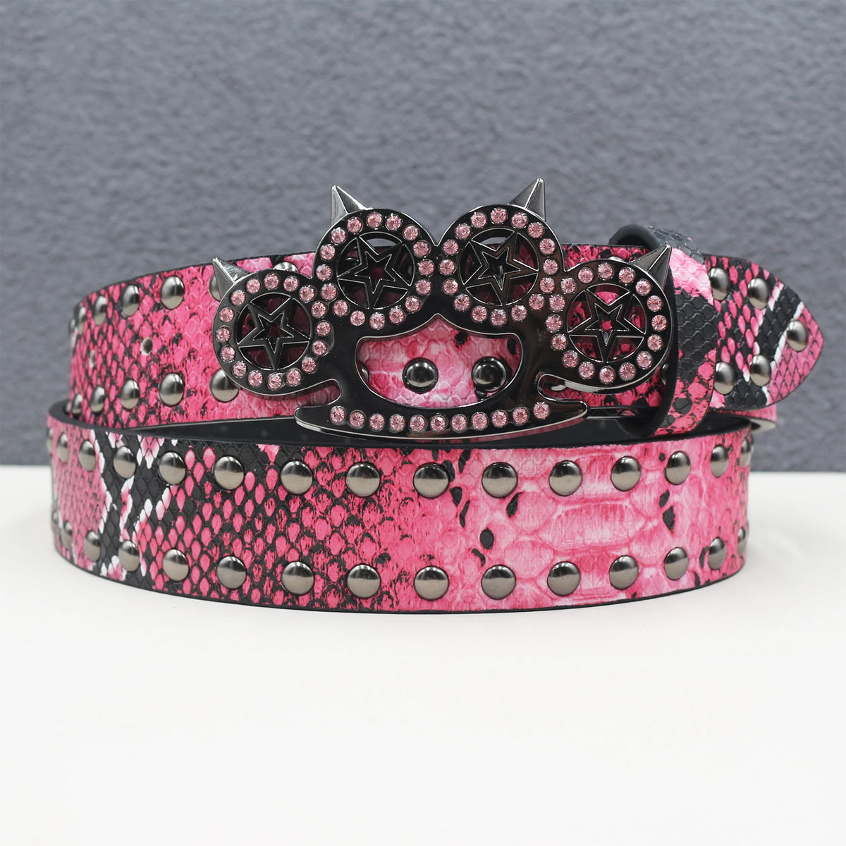 Y2k Rhinestone Cat Paw Buckle Snakeskin Belt