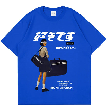 Hip Hop Streetwear Harajuku T Shirt Girl Japanese Kanji Print Tshirt 2021CC Summer Mens Short Sleeve Cotton Oversized T-Shirt
