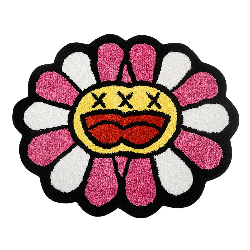 Double Face Colorful Smiley Flower Petal Rug
