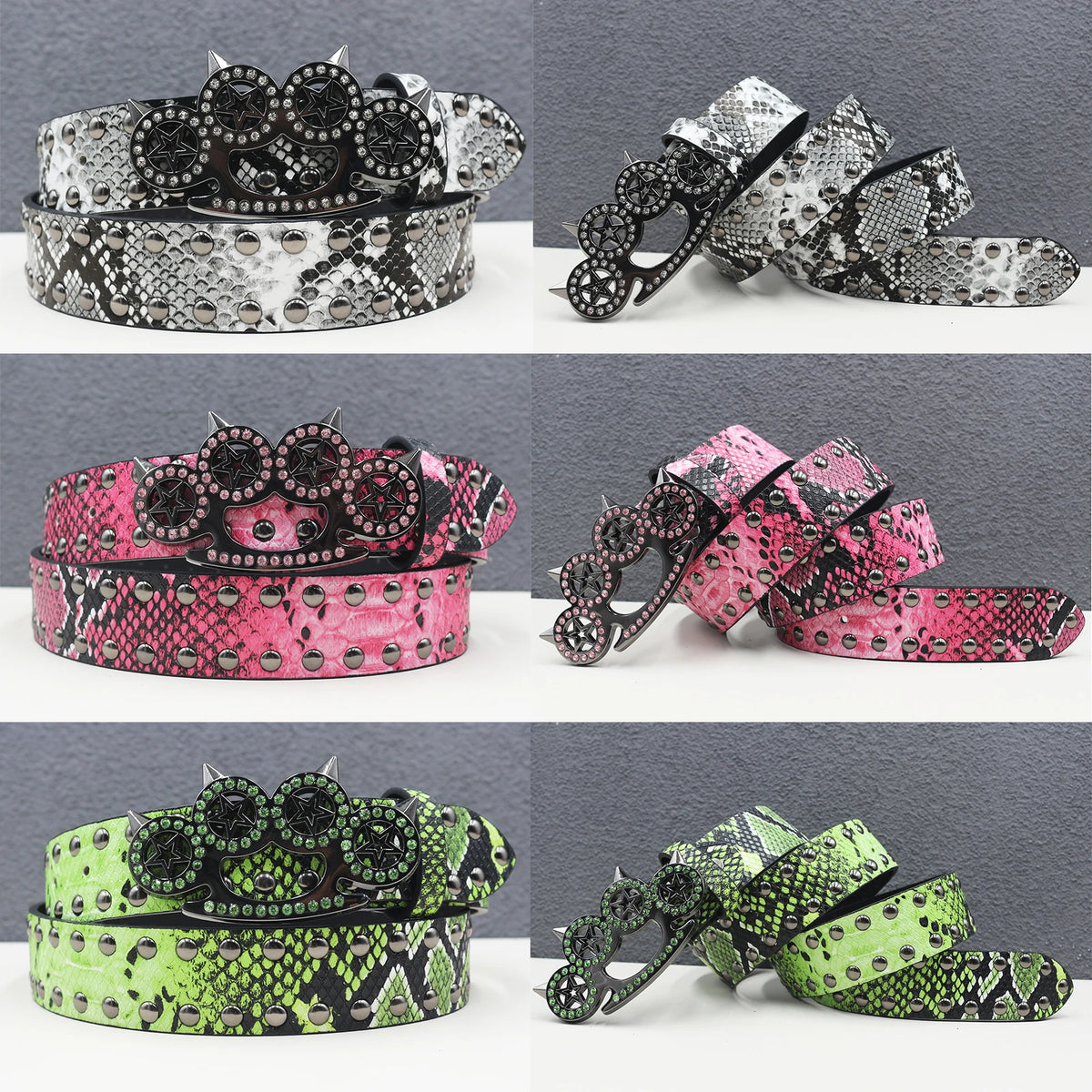 Y2k Rhinestone Cat Paw Buckle Snakeskin Belt