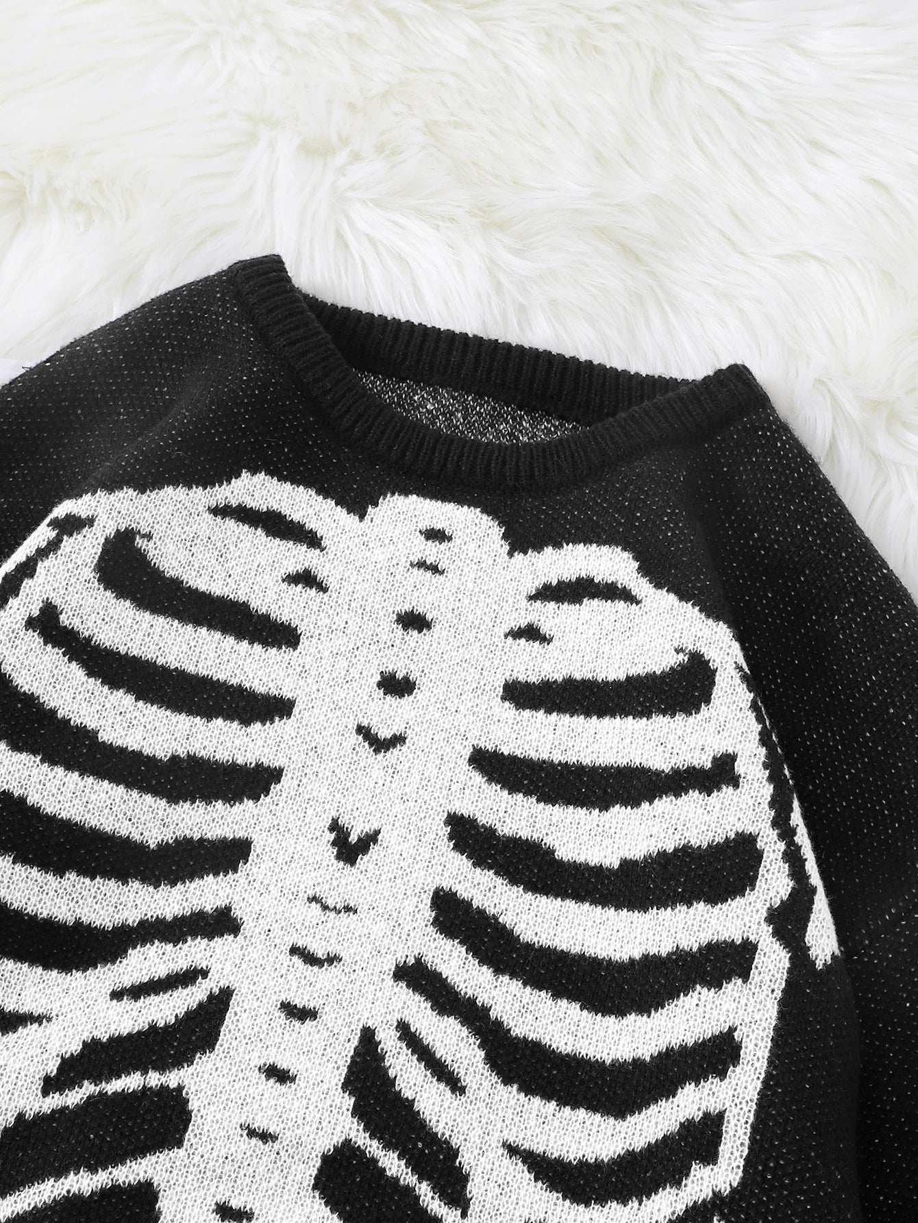 New Trendy Body Skeleton Jacquard Pattern Pullover Sweater Casual Round Neck Color-Blocking Knit Men's Pullover
