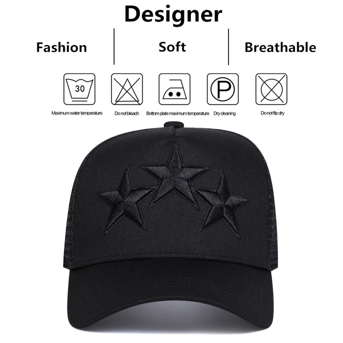 Unisex Pentagram Embroidery Baseball Net Caps Spring and Summer Outdoor Adjustable Casual Hats Sunscreen Hat Sports Cap