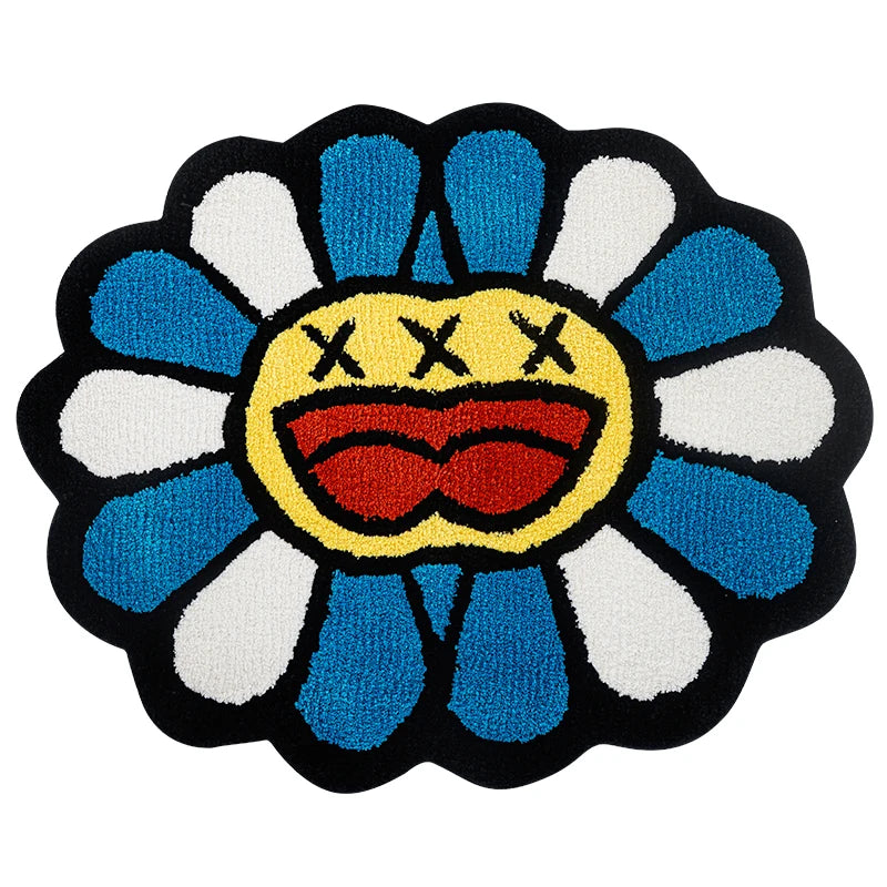 Double Face Colorful Smiley Flower Petal Rug