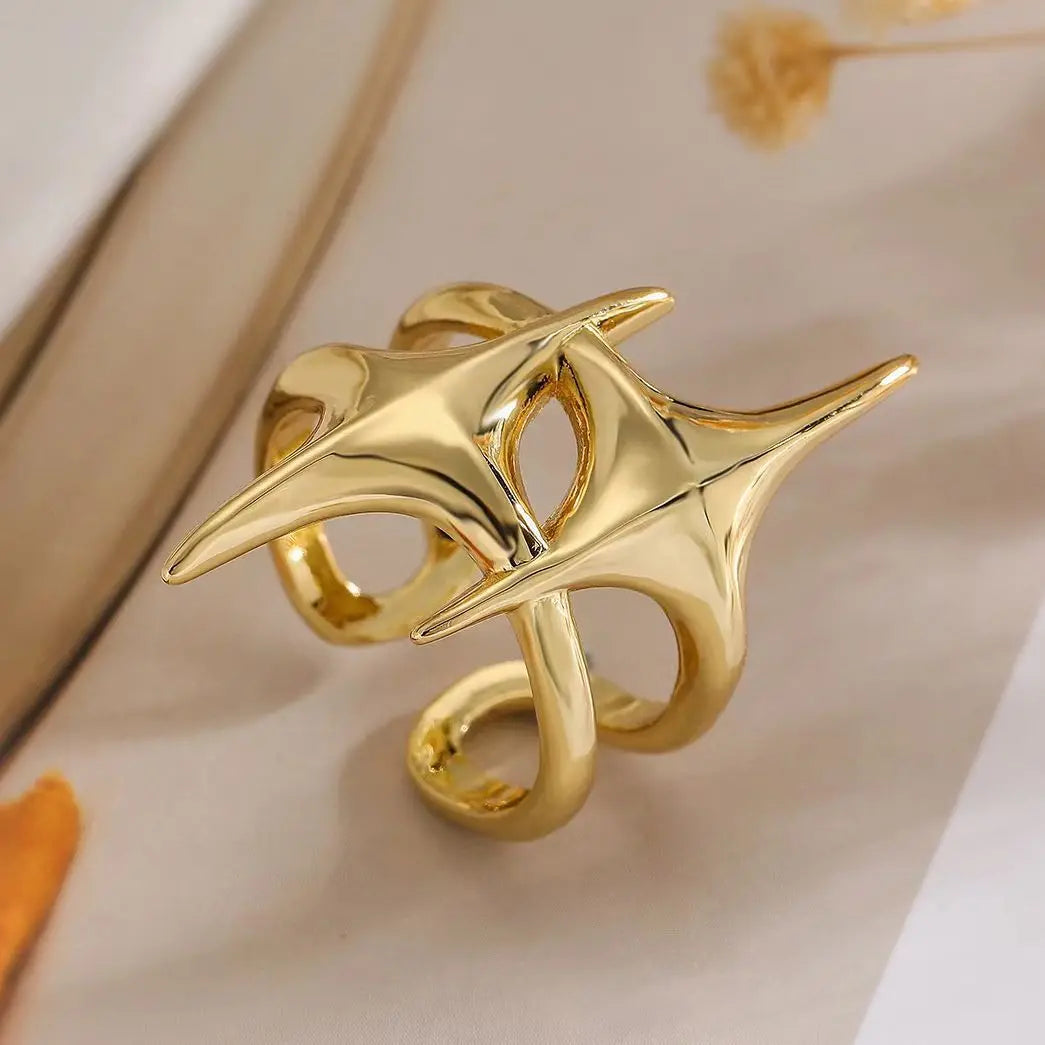 Silver Spike Star Design Ring