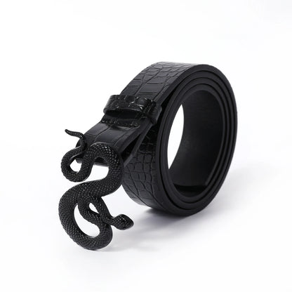 Hot Sale New Fashion Snake Belt Buckle with PU Leather Belt for Women Dress Designer Western Vintage Style Black Belts for Girls