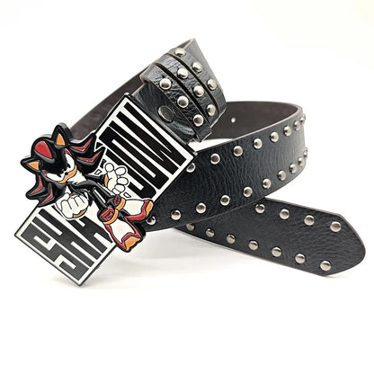INS Harajuku Y2K Millennial Hot Girl Street Black Sonic Boy Board Buckle Rivet Decorative Belt Universal for Men and Women