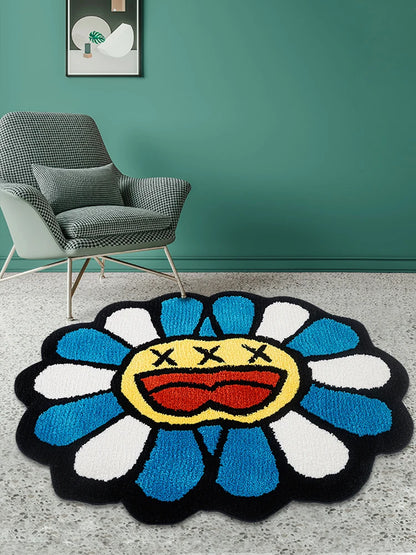 Double Face Colorful Smiley Flower Petal Rug