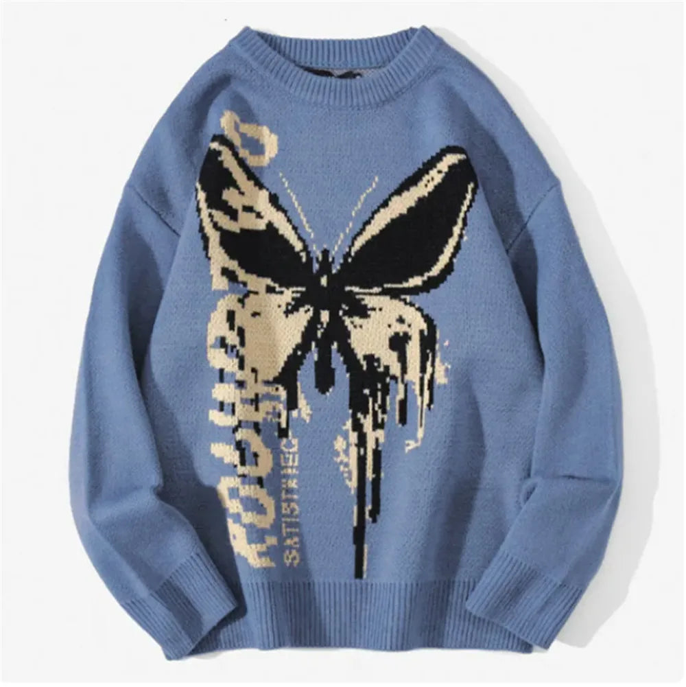 FGKKS Spring Fashion Sweater Men's Butterfly Pattern Knitted Warm Quality Design Sweater For Male Pullover