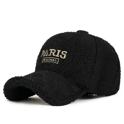 Women's Fleece Baseball Cap Korean Style Curved Brim Hat  Keep Warm and Stylish Cap for Fall and Winter