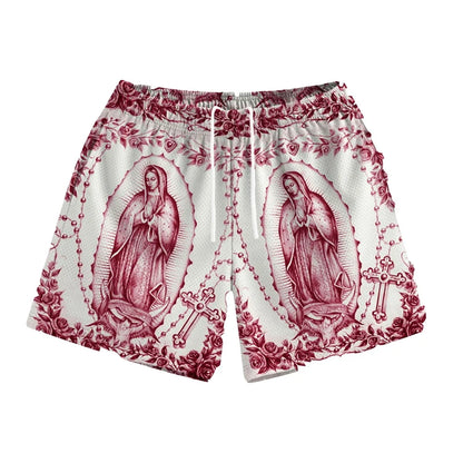 Our Lady Of Guadalupe Pattern Print Beach Shorts Men Women Summer Street Casual Breathable Rose Design Flowers Board Short New