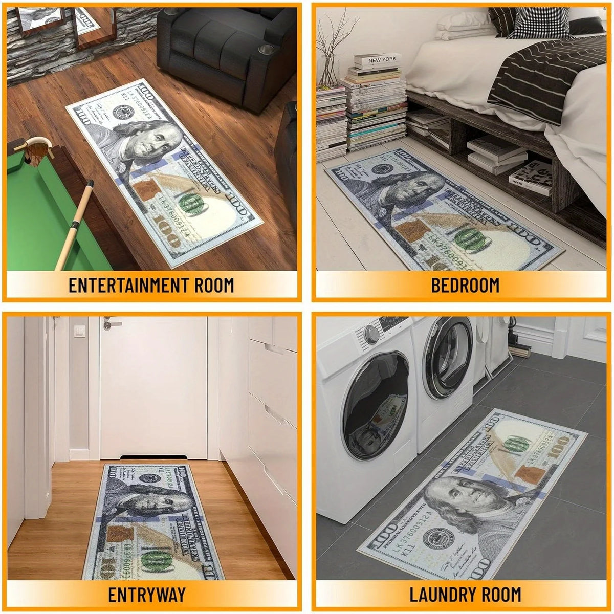 Hundred Dollar Cash Bill Mini Doormat Rug