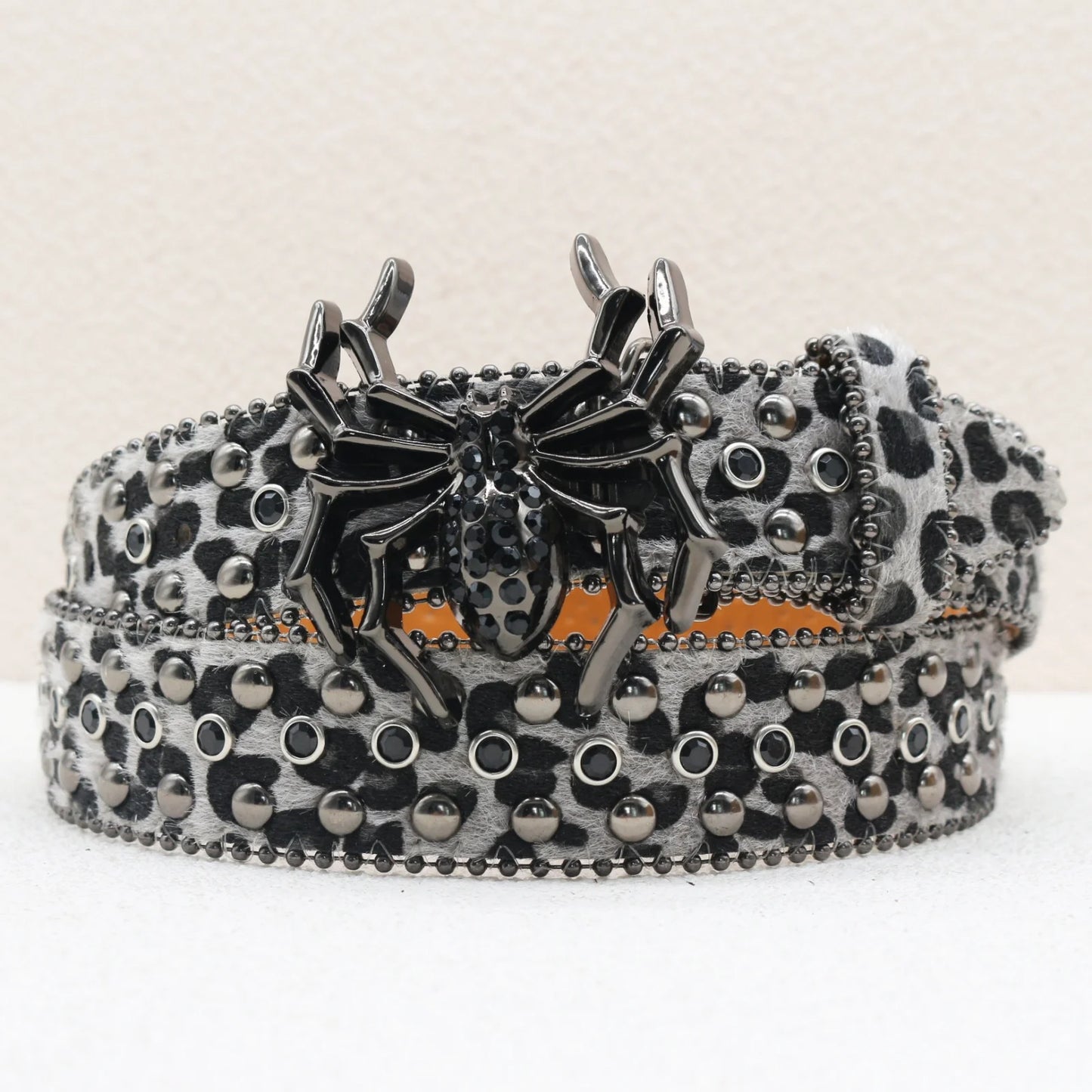 Leopard Print Rhinestone Belt, Large Spider Buckle Gothic Belt, Suitable for Jeans, 3.8cm Wide Y2K Punk Belt for Men and Women.