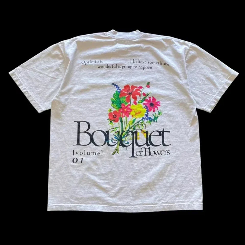 Y2k Large Kawaii T Shirt Men Women GothVintage Harajuku Classic Peach Blossom Print Casual Street Short Sleeve Round Neck Tshirt