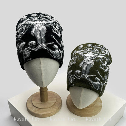 Dark Style Jacquard Angel Skull Knitted Hats Warm Hip-hop Fashion New Men Women Color Block Personal Street Beanies Versatile