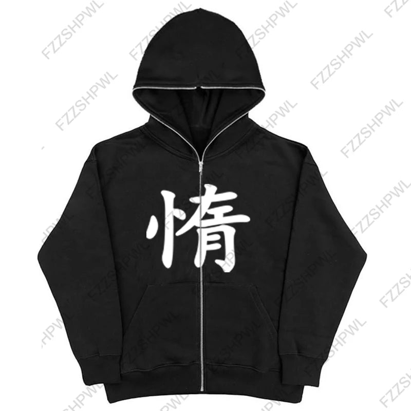 Grunge Goth Y2K Zip up hoodie Harajuku Letter Print Streetwear Punk Zipper Hoodie sweatshirt Retro Oversized Hip Hop Jacket EMO
